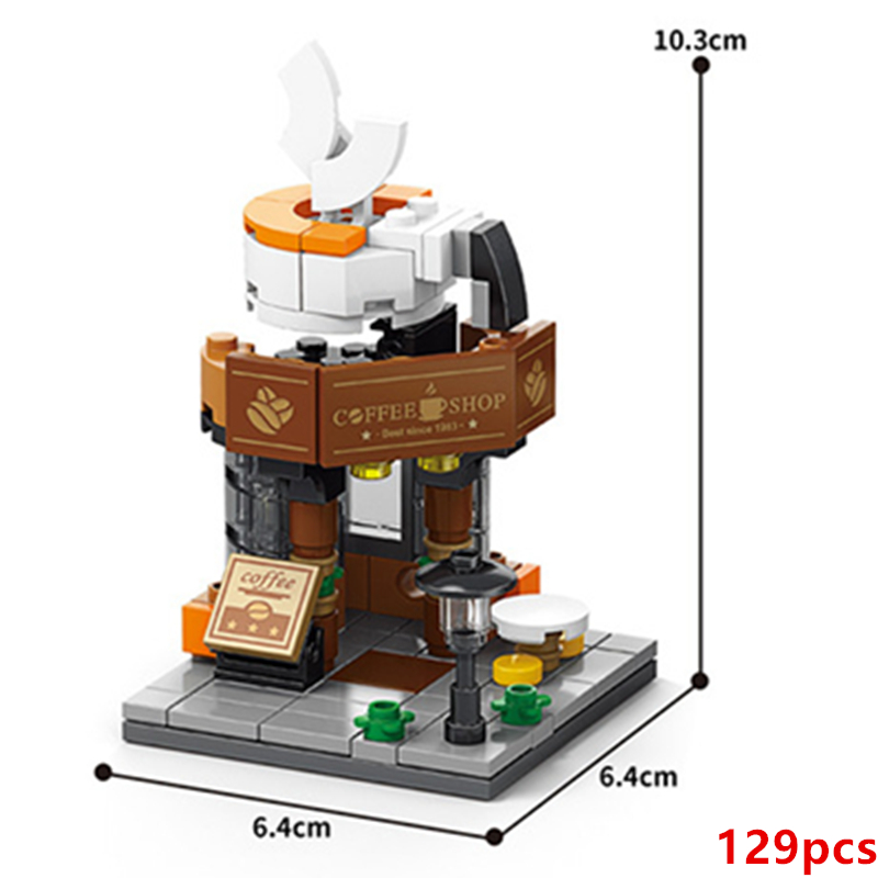 AliExpress NEW DIY Restaurant Coffee Milk Tea Store Street View Food House Building Blocks Kit Girls Bricks Movie Model Toy, view 4