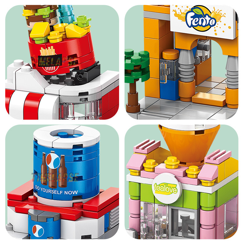 AliExpress NEW DIY Restaurant Coffee Milk Tea Store Street View Food House Building Blocks Kit Girls Bricks Movie Model Toy, view 5