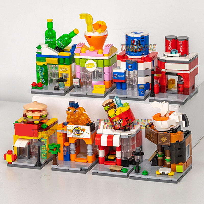 AliExpress NEW DIY Restaurant Coffee Milk Tea Store Street View Food House Building Blocks Kit Girls Bricks Movie Model Toy, view 6