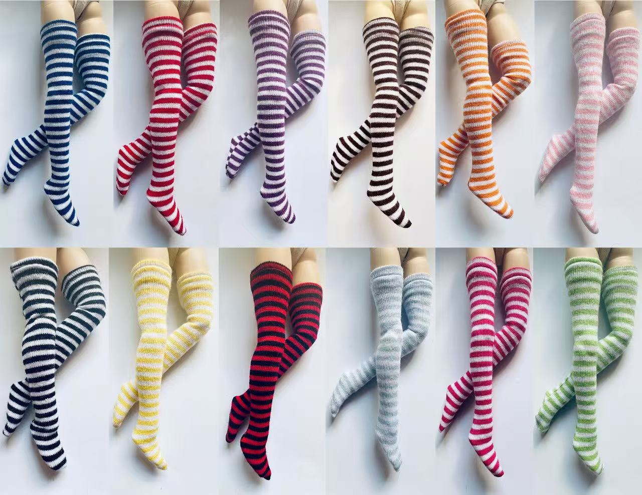 AliExpress NEW Handmade 1 Pair Candy Color Stripe Stocking Socks for Blyth, Azone 30cm Dolls OB, Momoko, Licca 1/6 Dolls Accessories