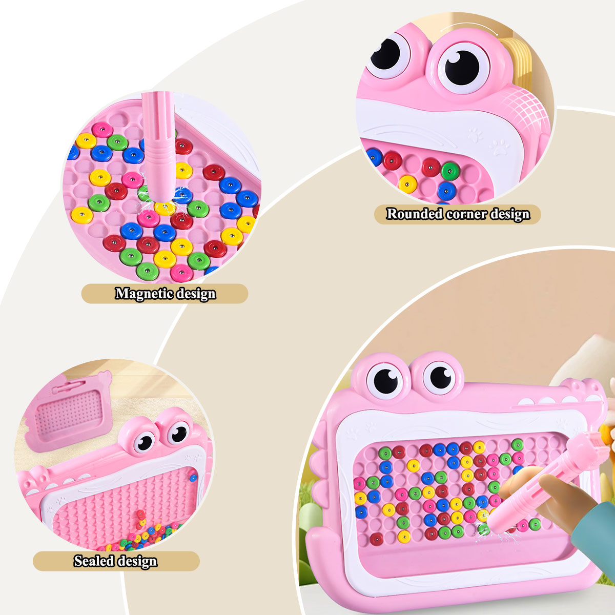AliExpress New Kids Magnetic Beads Doodle Board with Puzzle Pen Drawing Toys for Children 3-8 Years Montessori Game Education Gift, view 5