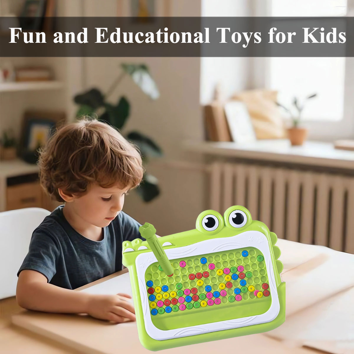 AliExpress New Kids Magnetic Beads Doodle Board with Puzzle Pen Drawing Toys for Children 3-8 Years Montessori Game Education Gift, view 6