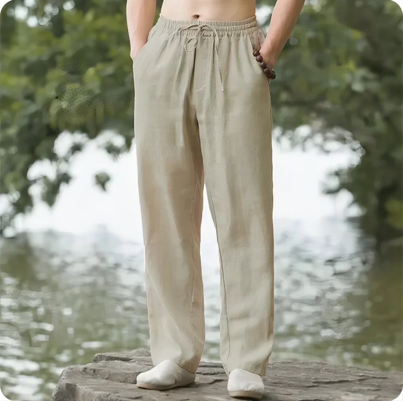 AliExpress Men's Cotton Linen Beach Joggers, view 2