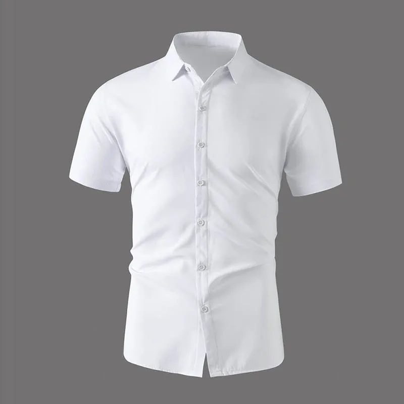 AliExpress New Men's Business Casual Solid Color Short Sleeved Shirt for Summer Fashion No Ironing Comfortable and Versatile Top