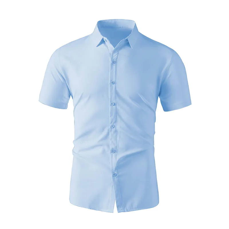 AliExpress New Men's Business Casual Solid Color Short Sleeved Shirt for Summer Fashion No Ironing Comfortable and Versatile Top, view 2
