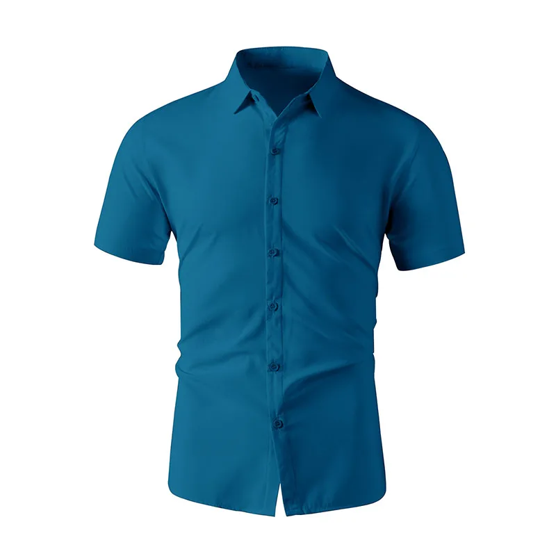 AliExpress New Men's Business Casual Solid Color Short Sleeved Shirt for Summer Fashion No Ironing Comfortable and Versatile Top, view 3