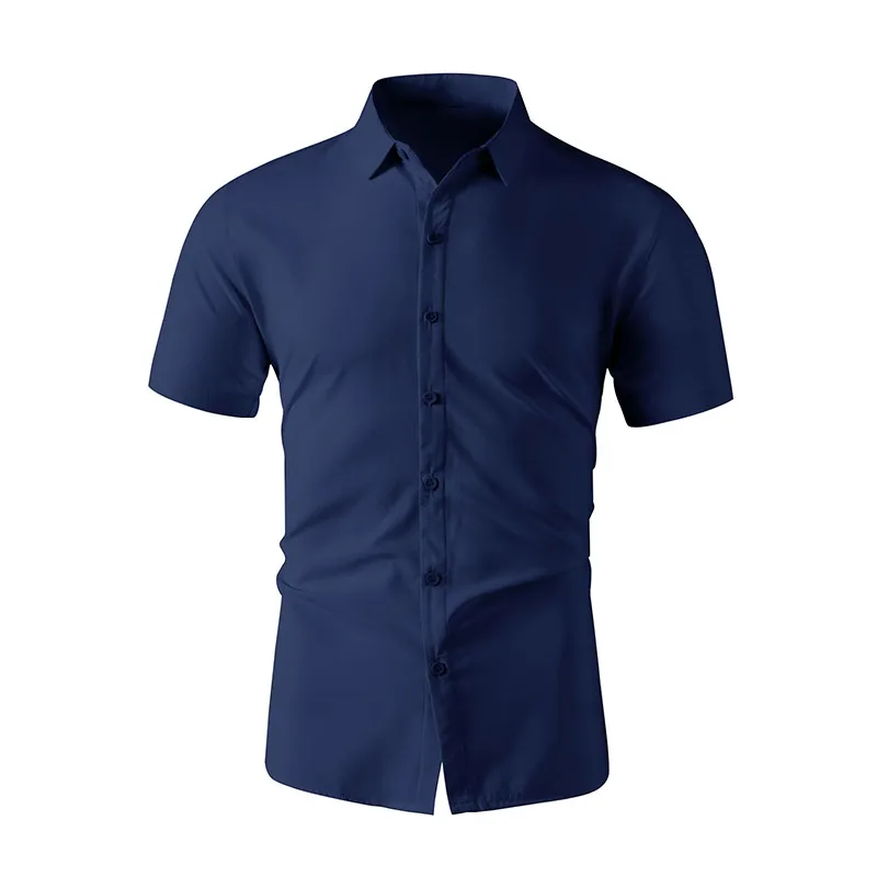 AliExpress New Men's Business Casual Solid Color Short Sleeved Shirt for Summer Fashion No Ironing Comfortable and Versatile Top, view 4