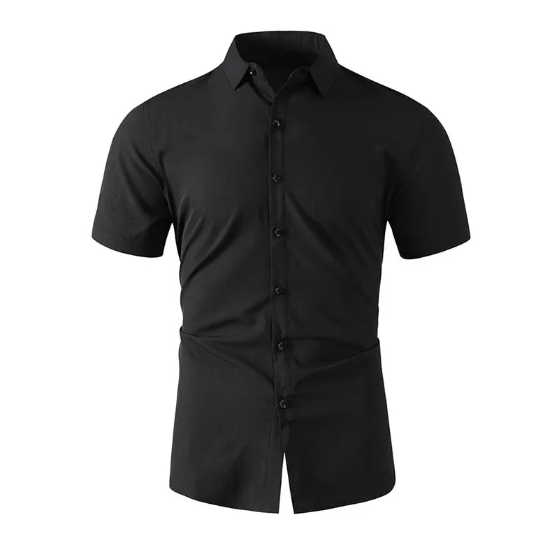 AliExpress New Men's Business Casual Solid Color Short Sleeved Shirt for Summer Fashion No Ironing Comfortable and Versatile Top, view 6