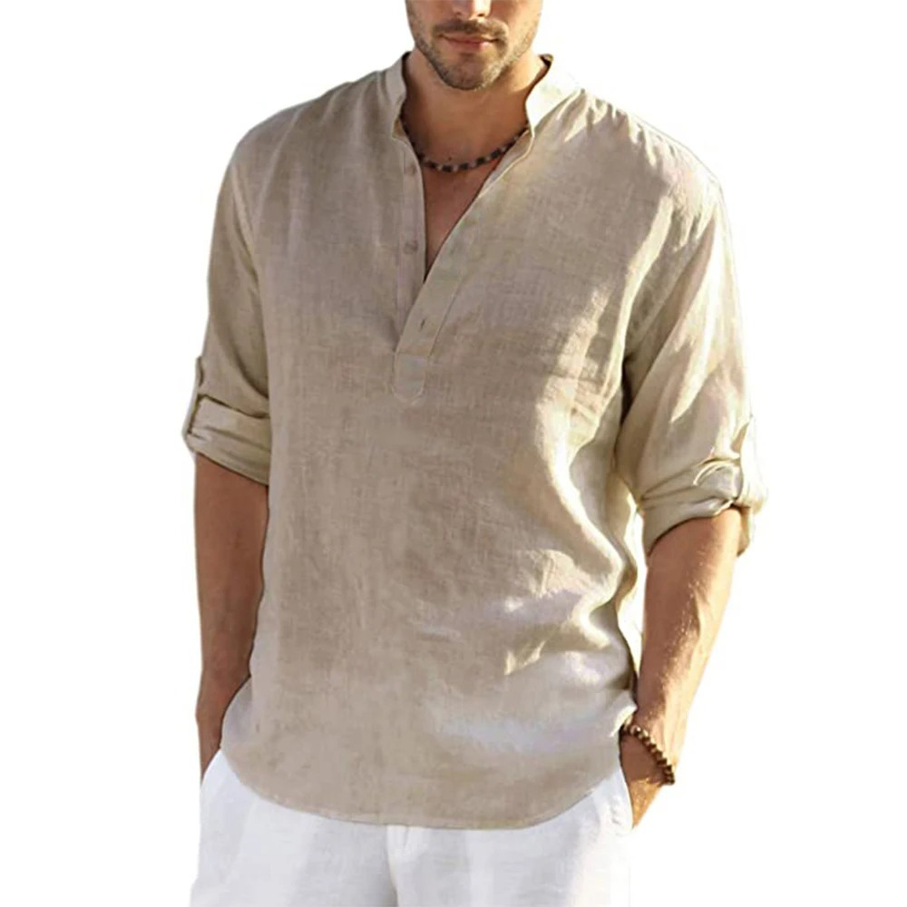 AliExpress Men's Loose Cotton Linen Long-Sleeve Shirt