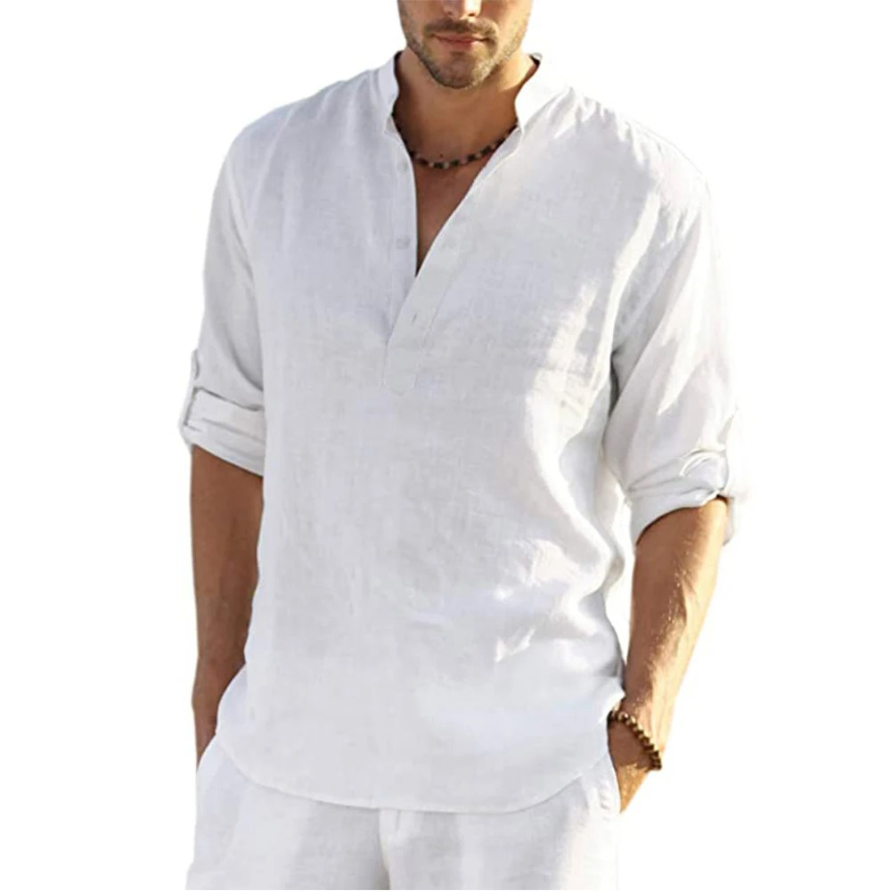 AliExpress Men's Loose Cotton Linen Long-Sleeve Shirt, view 2