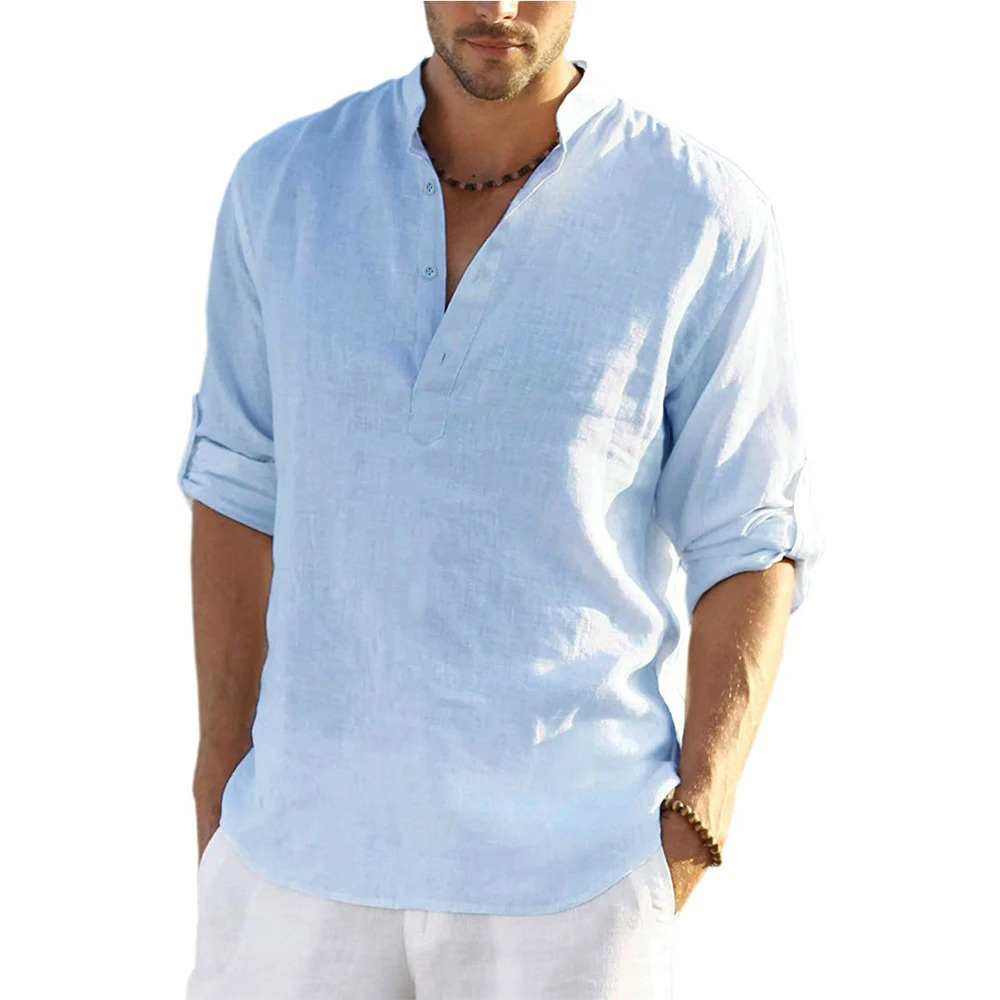 AliExpress Men's Loose Cotton Linen Long-Sleeve Shirt, view 3