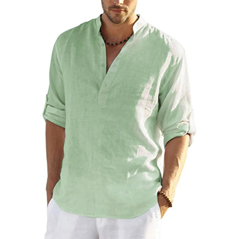 AliExpress Men's Loose Cotton Linen Long-Sleeve Shirt, view 4