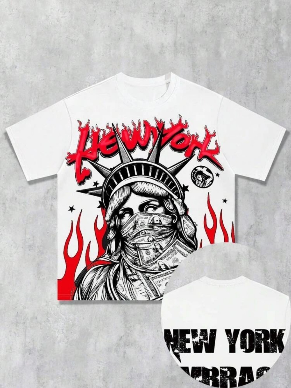 AliExpress New Men's Summer Statue of Liberty Printed Comfortable Breathable Round Neck T-shirt Drawstring Shorts Set Outdoor Street Wear, view 4