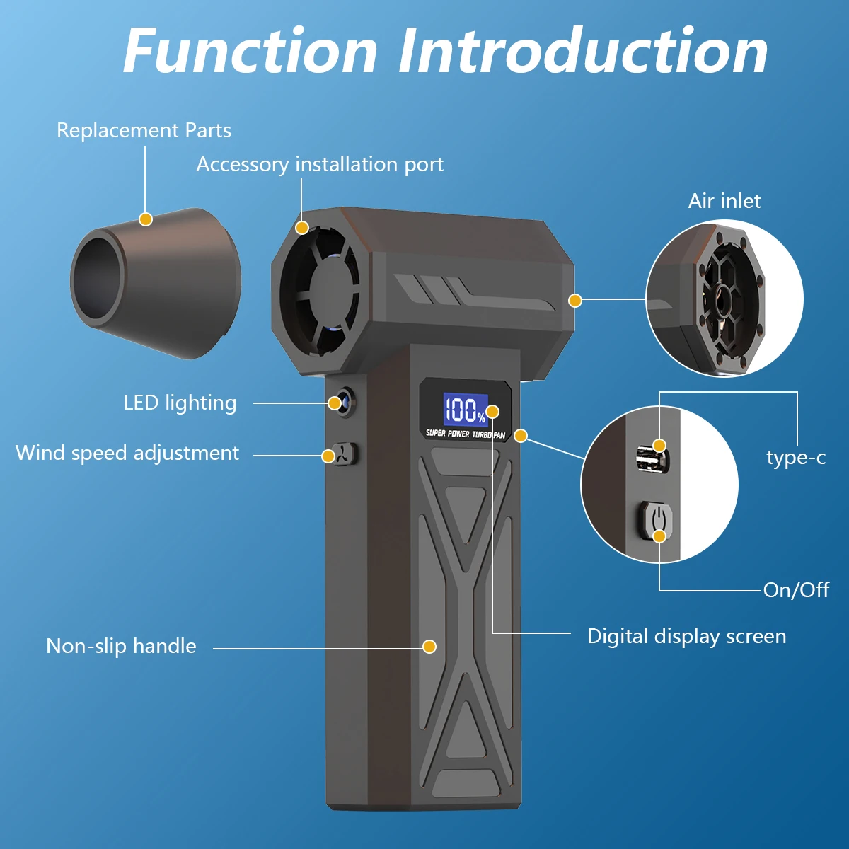 AliExpress New P70 Air Blower 110000Rpm 4 Gear Adjustable Turbo Blower Jet With Led Light Battery Display Cordless Compressed Air Duster, view 5