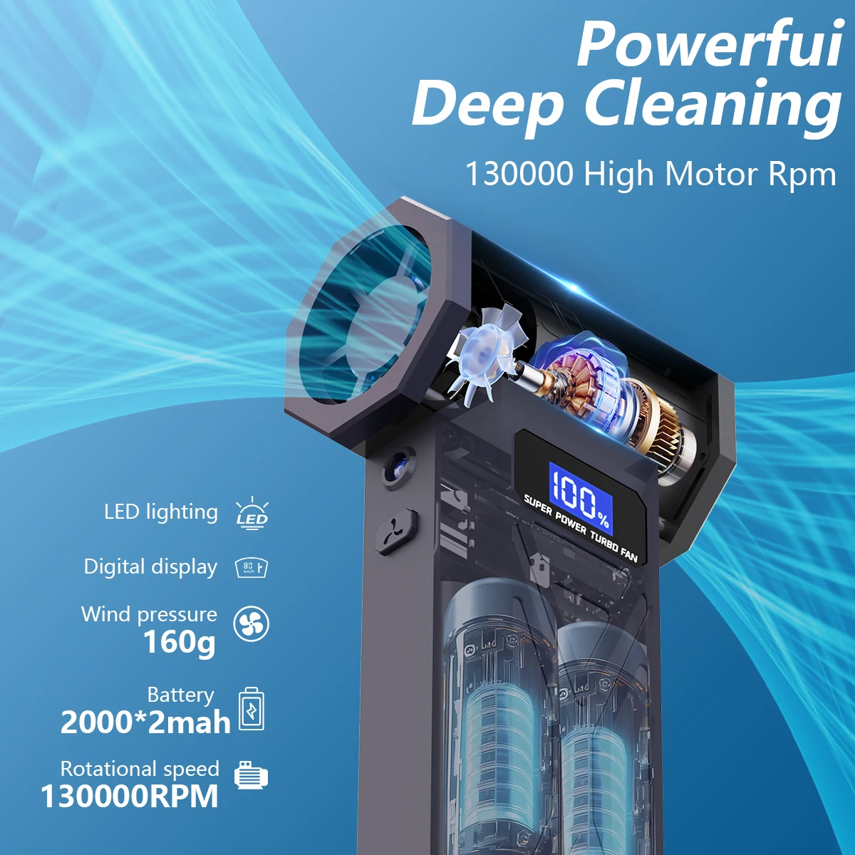 AliExpress New P70 Air Blower 110000Rpm 4 Gear Adjustable Turbo Blower Jet With Led Light Battery Display Cordless Compressed Air Duster, view 6