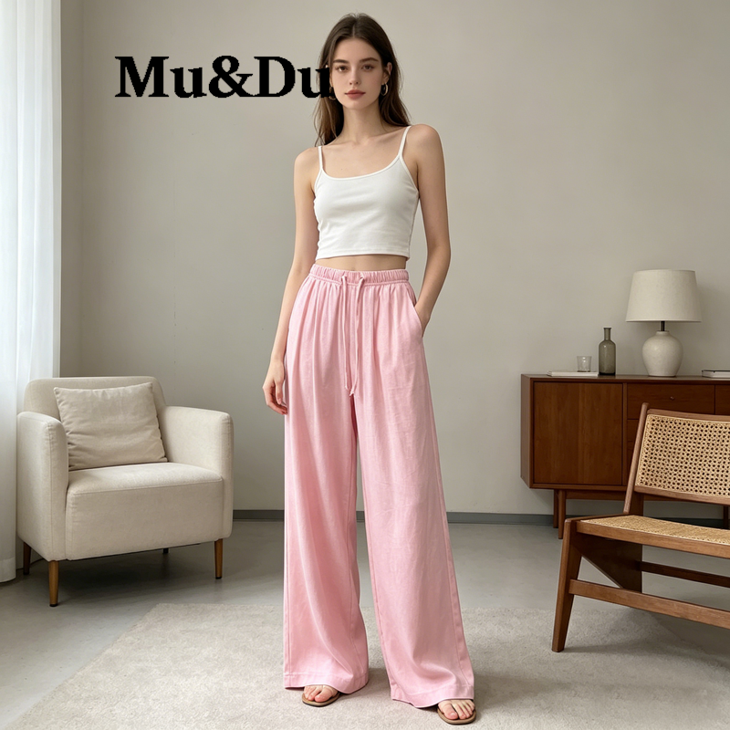 AliExpress New Pink Drawstring Straight Sweatpants Women Spring Summer Wide Leg Beach Beach Pants Vintage Streetwear Casual Sports Trousers
