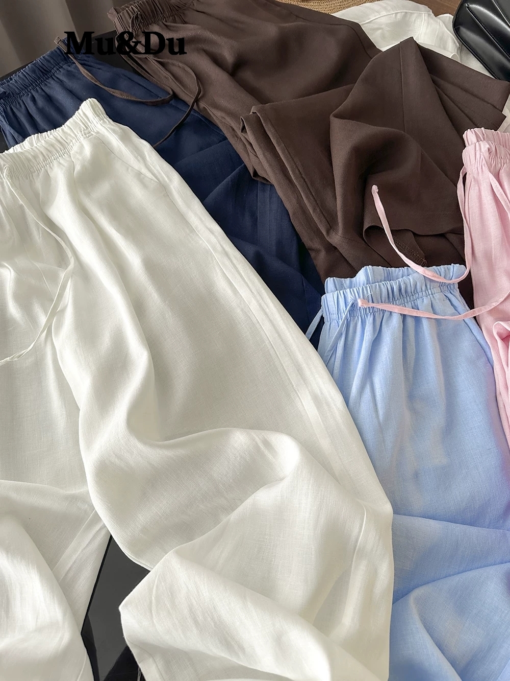 AliExpress New Pink Drawstring Straight Sweatpants Women Spring Summer Wide Leg Beach Beach Pants Vintage Streetwear Casual Sports Trousers, view 3