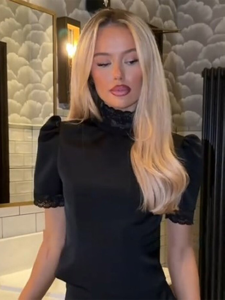 AliExpress New Satin Lace Edge Top Short Sets For Women High Neck Padded Shoulder Blouse Low Waist Shorts 2026 Lady Spring Summer Outfits, view 5
