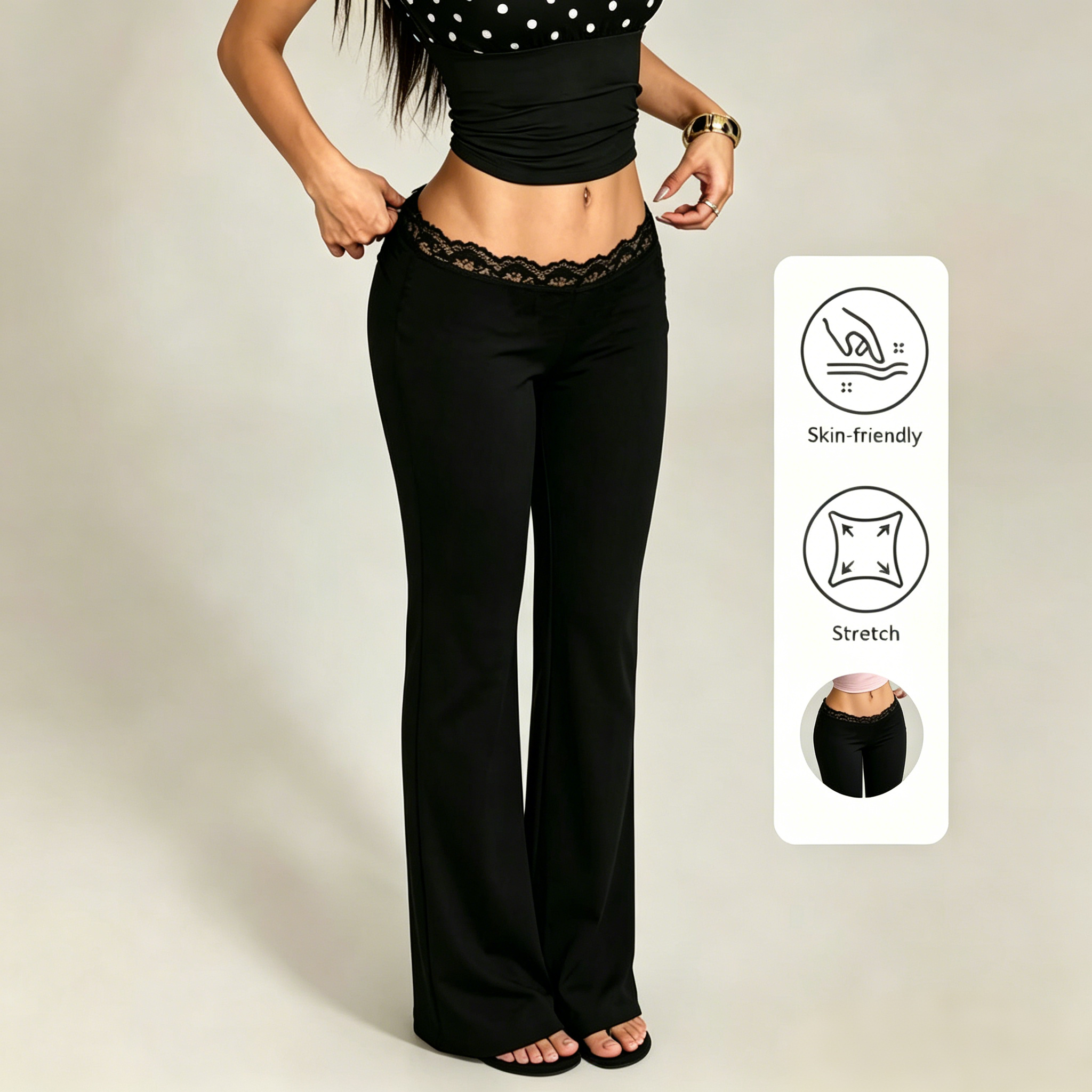 AliExpress New Sexy Lace High Waisted Leggings for Girls, Flared Pants, Daily Casual Elastic Breathable Pants, Women's Clothing for Travel, view 4