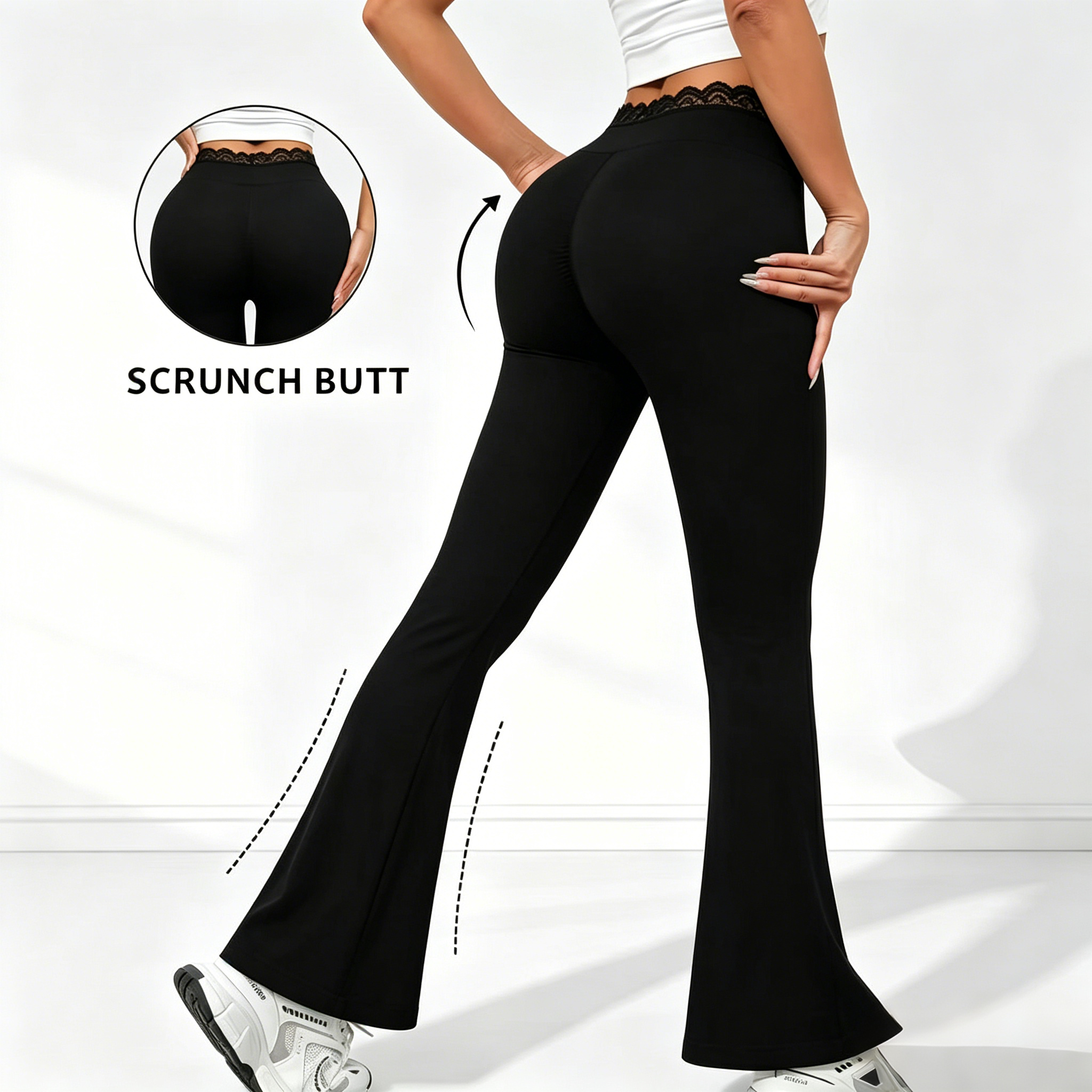 AliExpress New Sexy Lace High Waisted Leggings for Girls, Flared Pants, Daily Casual Elastic Breathable Pants, Women's Clothing for Travel, view 2