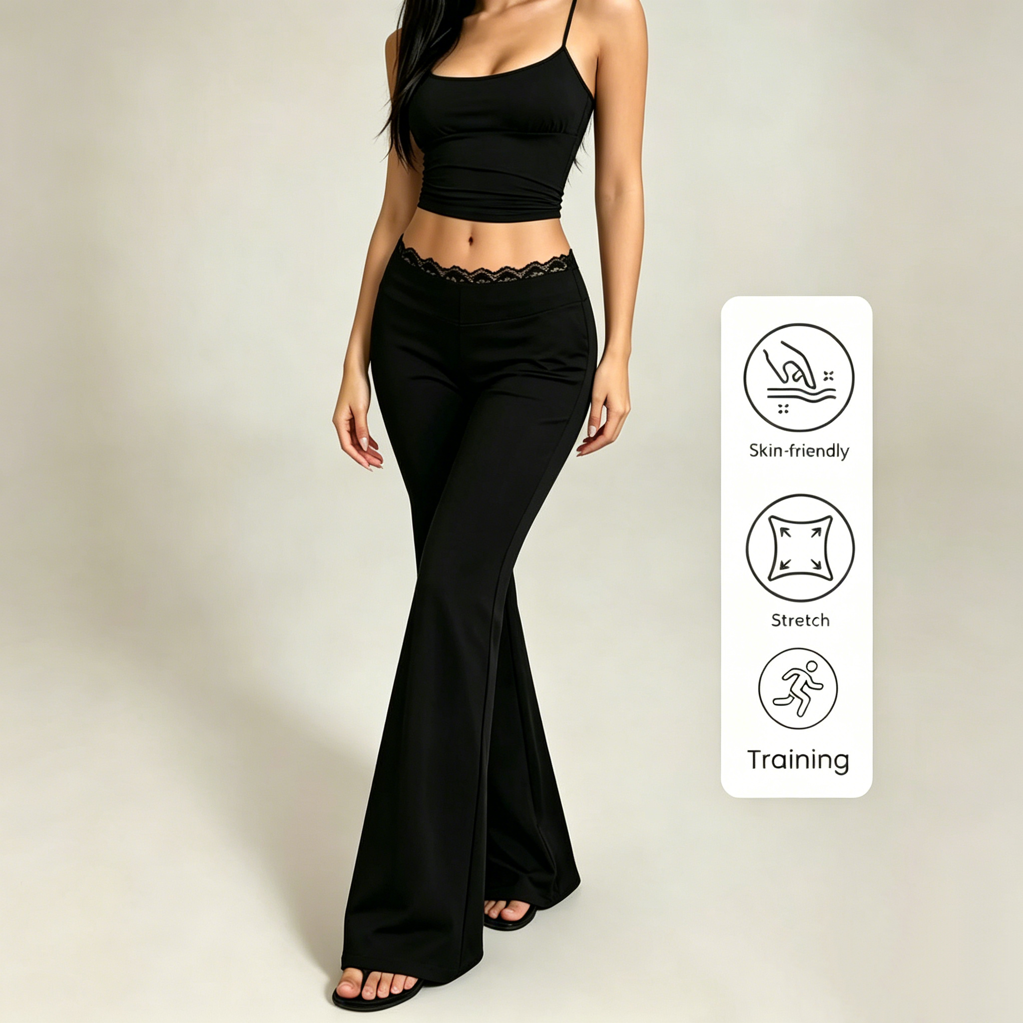 AliExpress New Sexy Lace High Waisted Leggings for Girls, Flared Pants, Daily Casual Elastic Breathable Pants, Women's Clothing for Travel, view 5