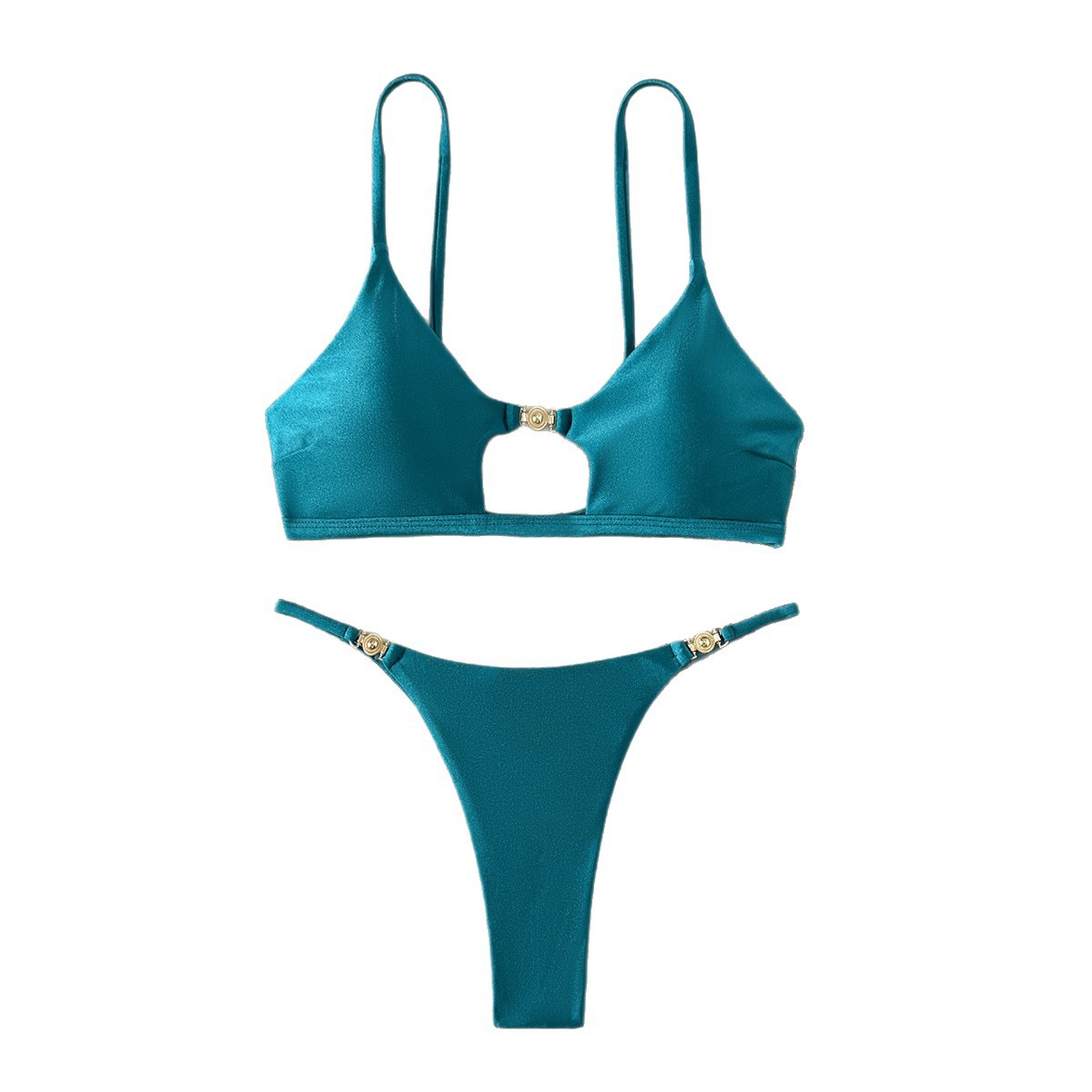 AliExpress New Sexy Sheen High-Cut Bikini Set Shiny Swimwear for Women Push Up Triangle Top Brazilian Cheeky Bottom Beach Pool Vacation, view 2