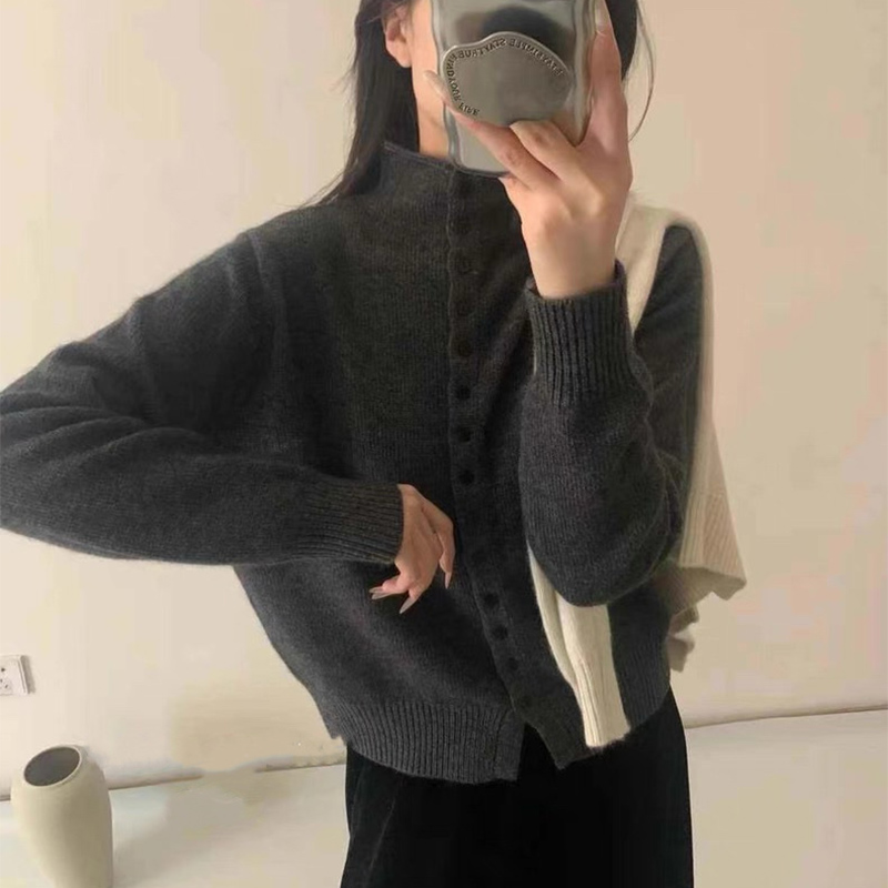 AliExpress New Soft Comfortable Stand-Up Collar Sweater Cardigan Women Simple Single Breasted Cardigans Coat Autumn Solid Knitted Outerwear, view 2