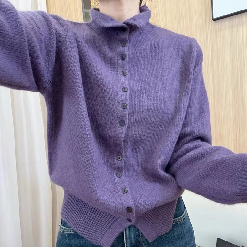 AliExpress New Soft Comfortable Stand-Up Collar Sweater Cardigan Women Simple Single Breasted Cardigans Coat Autumn Solid Knitted Outerwear, view 3