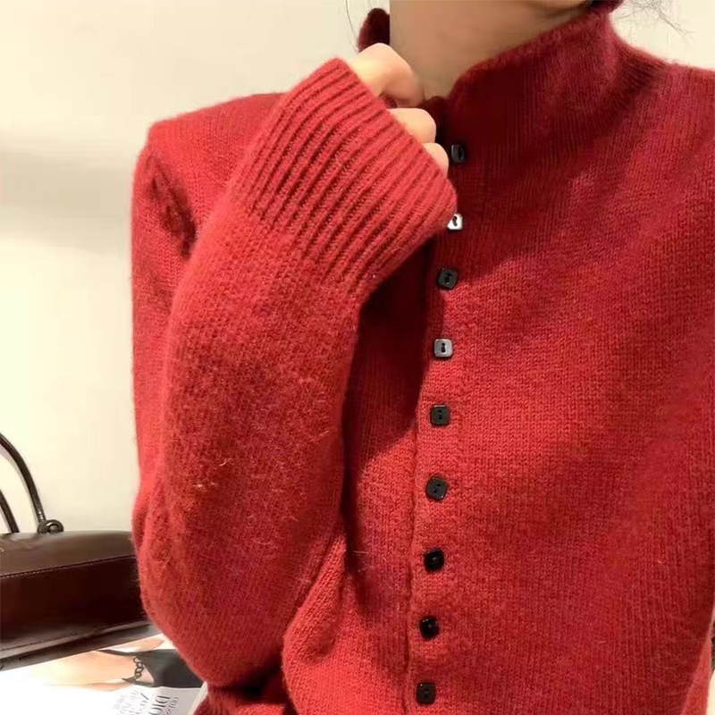 AliExpress New Soft Comfortable Stand-Up Collar Sweater Cardigan Women Simple Single Breasted Cardigans Coat Autumn Solid Knitted Outerwear, view 4