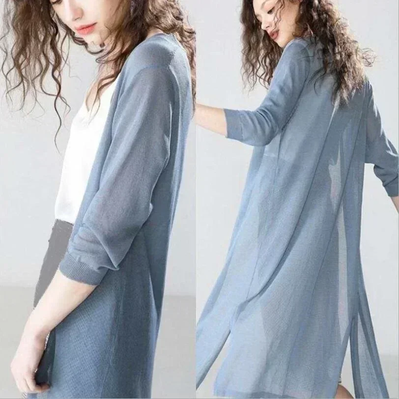 AliExpress New Spring Summer Sun Protection Clothing Women Long Cardigan Female Knitted Sweater Women Coat Jacket Ladies Shawl Outerwear, view 2