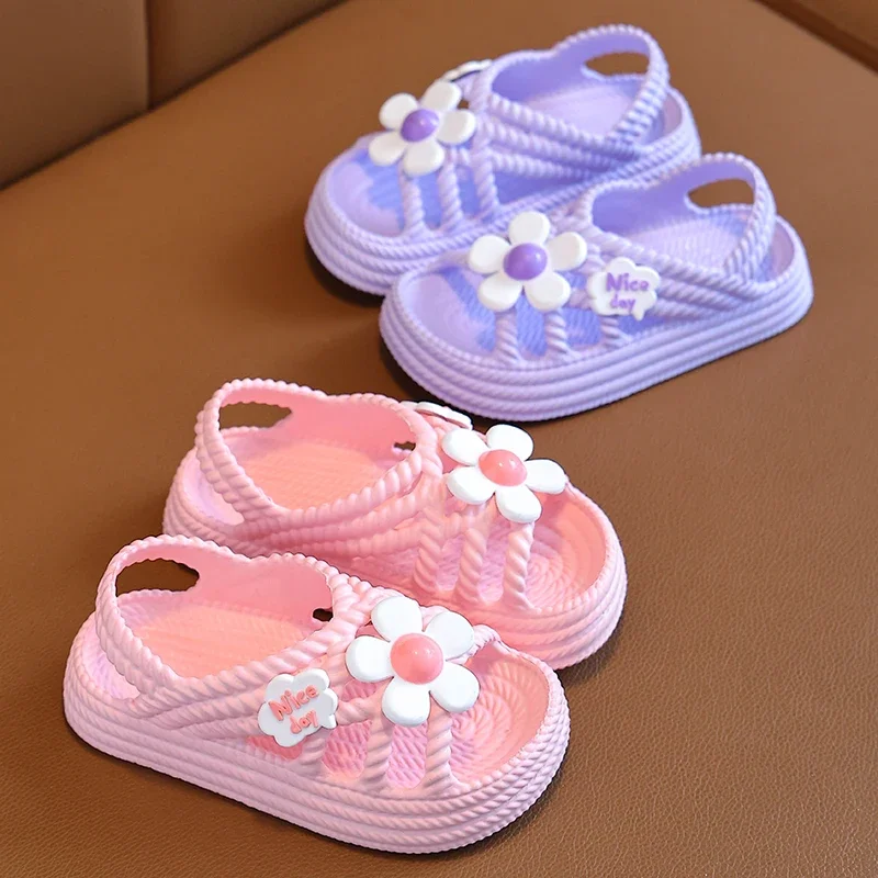 AliExpress New Summer Children Slippers Flower Pattern Lithe Comfort Sandal For Aged 2-8 Girls Non-slip Seabeach Flip Flops Home Kids Shoes, view 4