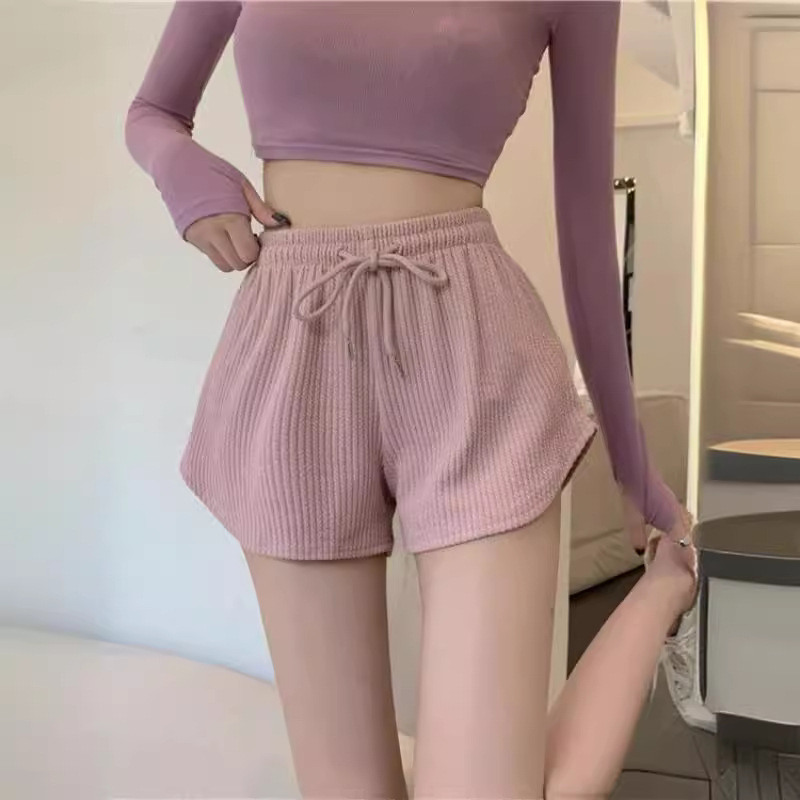 AliExpress New Summer Waffle Shorts for Women, High Waist Plus Size Loose Casual Pants, Internet Famous Sports Fitness Shorts, view 4