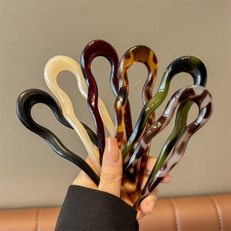 AliExpress New U-Shaped Hair Fork Women Fashion Tortoiseshell Acetate Hairpin Geometric Design Headwear Hair Sticks Girl Hair Accessories