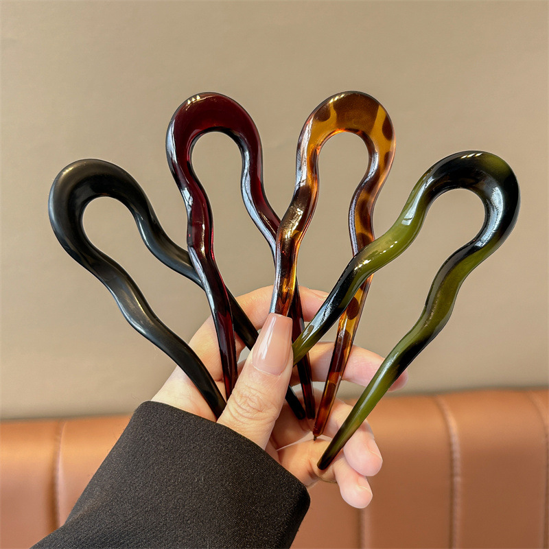 AliExpress New U-Shaped Hair Fork Women Fashion Tortoiseshell Acetate Hairpin Geometric Design Headwear Hair Sticks Girl Hair Accessories, view 2