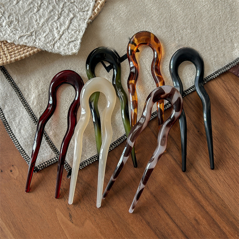 AliExpress New U-Shaped Hair Fork Women Fashion Tortoiseshell Acetate Hairpin Geometric Design Headwear Hair Sticks Girl Hair Accessories, view 6