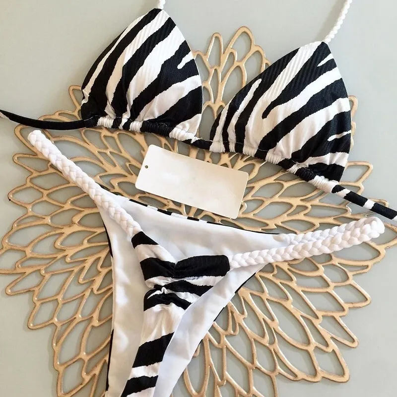 AliExpress New Women's Bikini Split Print Swimwear Fashion G-string Beach Holiday, view 3