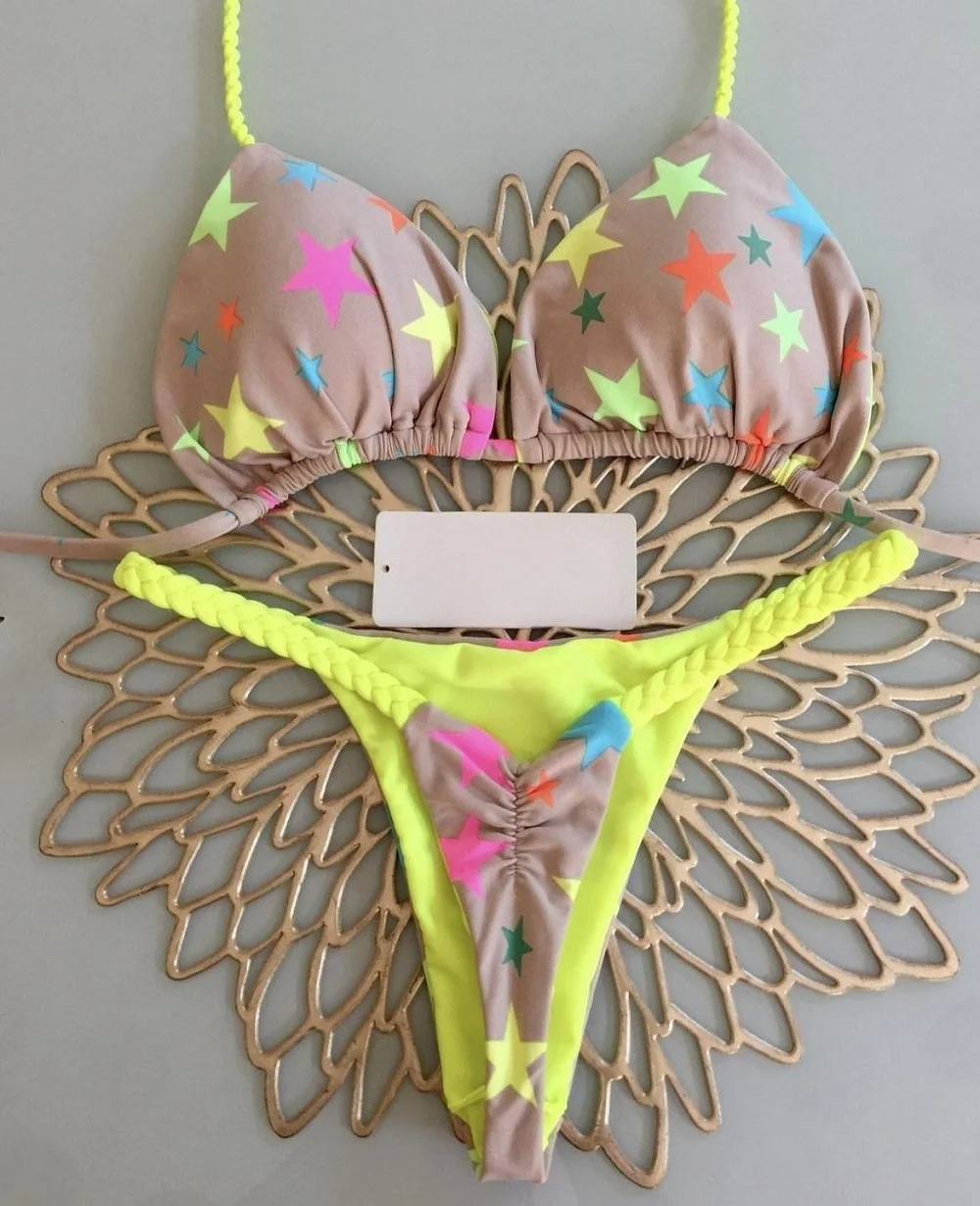 AliExpress New Women's Bikini Split Print Swimwear Fashion G-string Beach Holiday, view 5