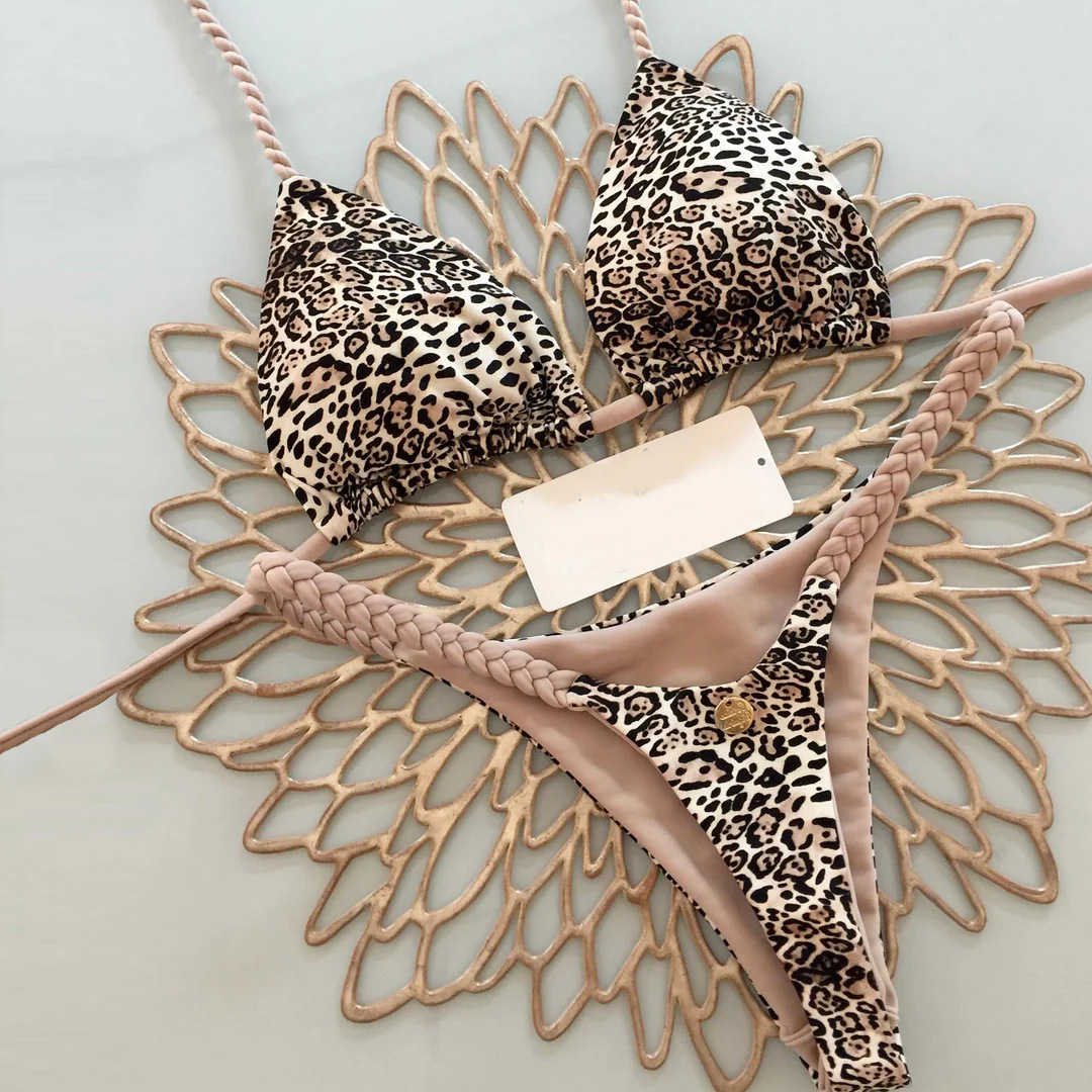 AliExpress New Women's Bikini Split Print Swimwear Fashion G-string Beach Holiday, view 6