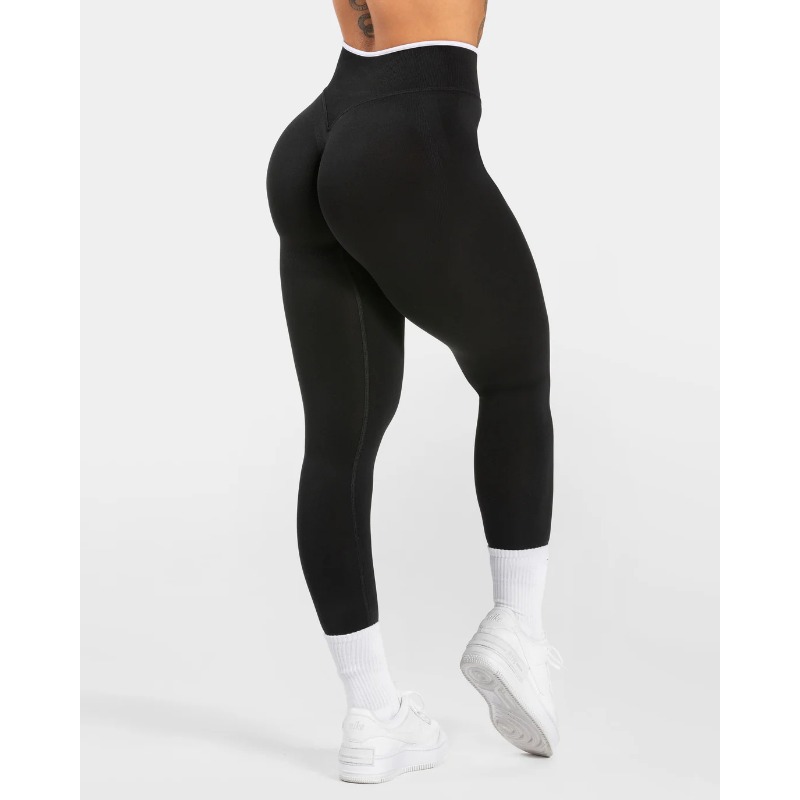 AliExpress New Women's Color Blocking Yoga Leggings Seamless Knited Tights High Waist Hip Liftting Gym Workout White Edge Sports Leggings, view 3