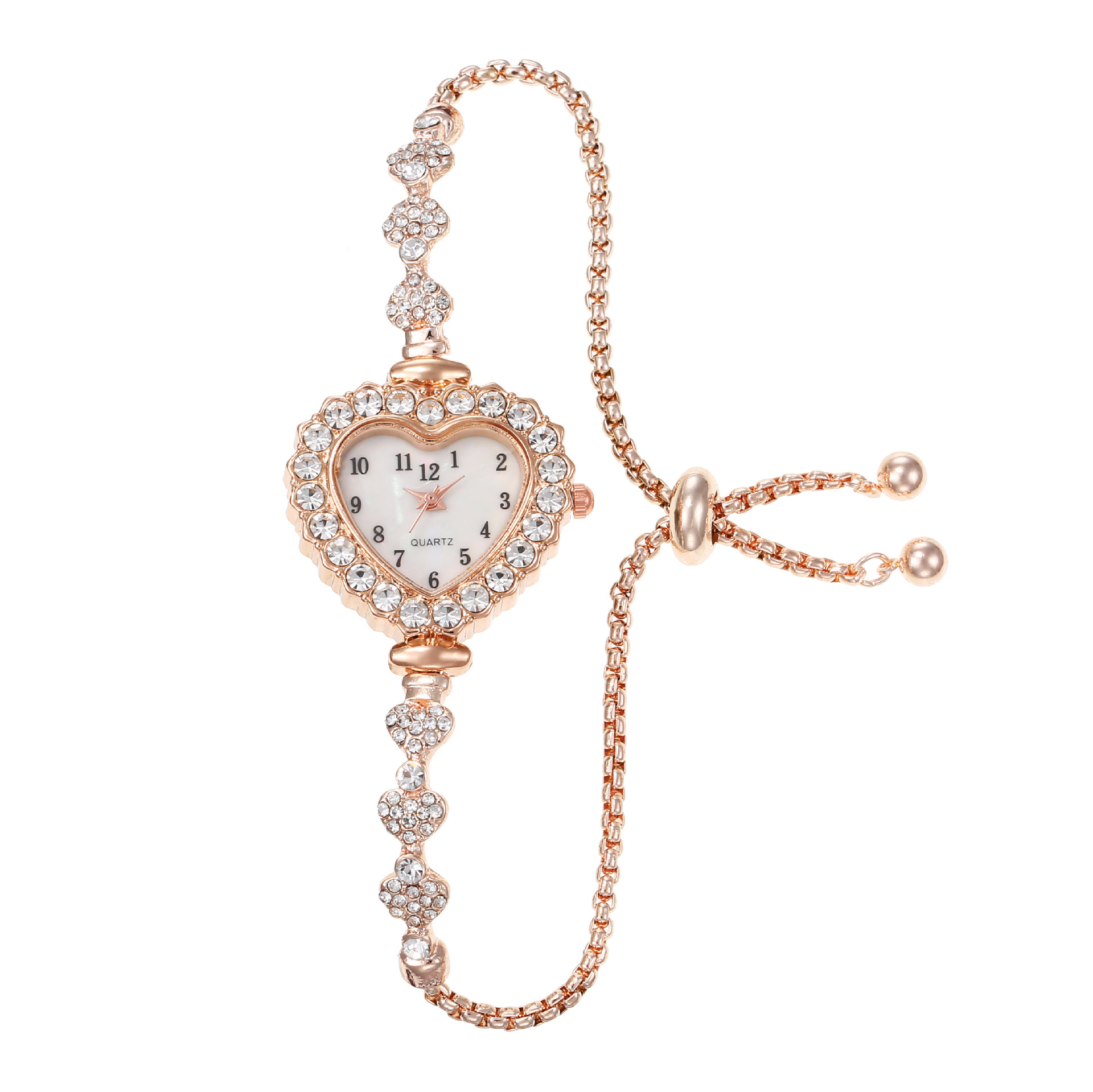 AliExpress Women's Heart Bracelet Watch with Studded Steel Band