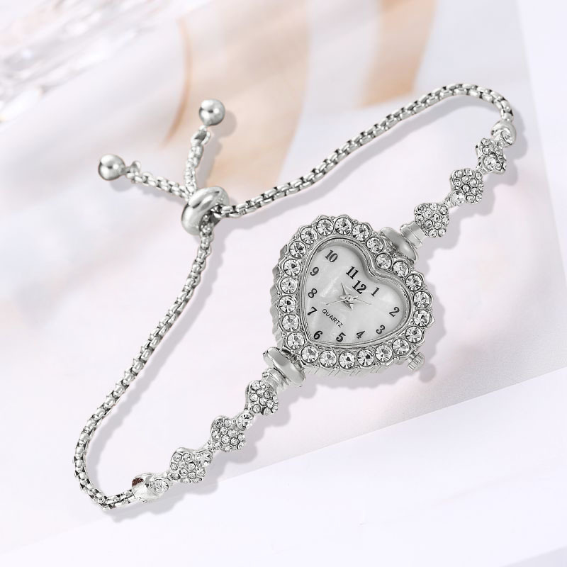 AliExpress Women's Heart Bracelet Watch with Studded Steel Band, view 2