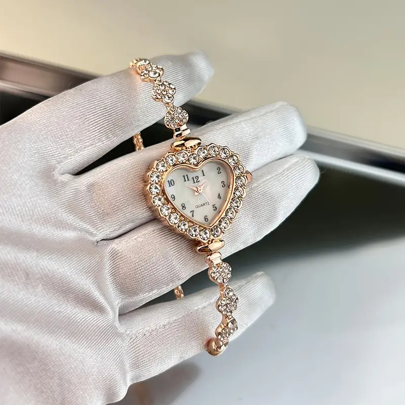 AliExpress Women's Heart Bracelet Watch with Studded Steel Band, view 4