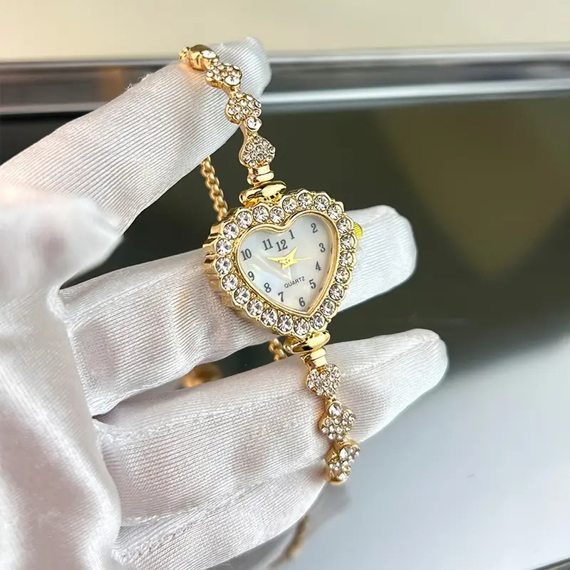 AliExpress Women's Heart Bracelet Watch with Studded Steel Band, view 6