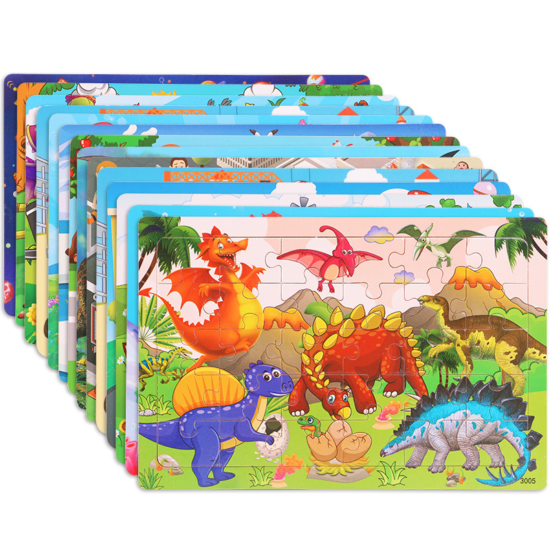 AliExpress NEW Wooden 30pcs Puzzles Animal Dinosaur Cartoon Plane Puzzle Intellectual Building Block Toys for Gift