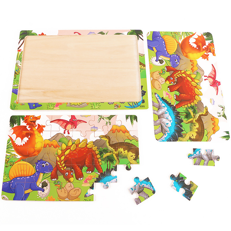 AliExpress NEW Wooden 30pcs Puzzles Animal Dinosaur Cartoon Plane Puzzle Intellectual Building Block Toys for Gift, view 2