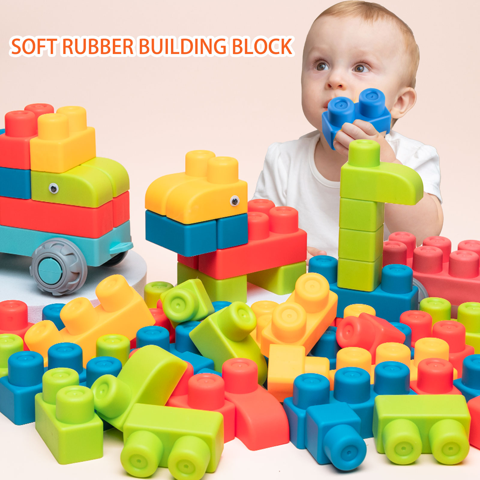 AliExpress Newest Large Particles Can Chew Soft Rubber Building Blocks for Children's Early Education Puzzle DIY Assembling Blocks