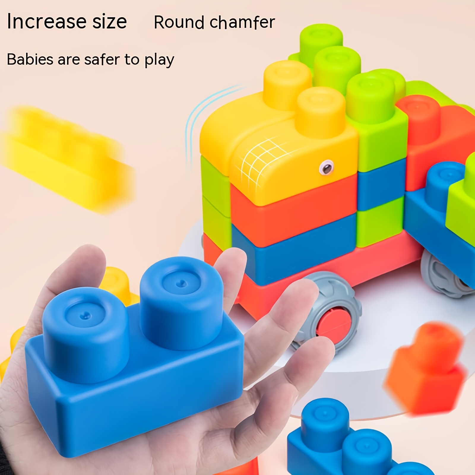 AliExpress Newest Large Particles Can Chew Soft Rubber Building Blocks for Children's Early Education Puzzle DIY Assembling Blocks, view 4