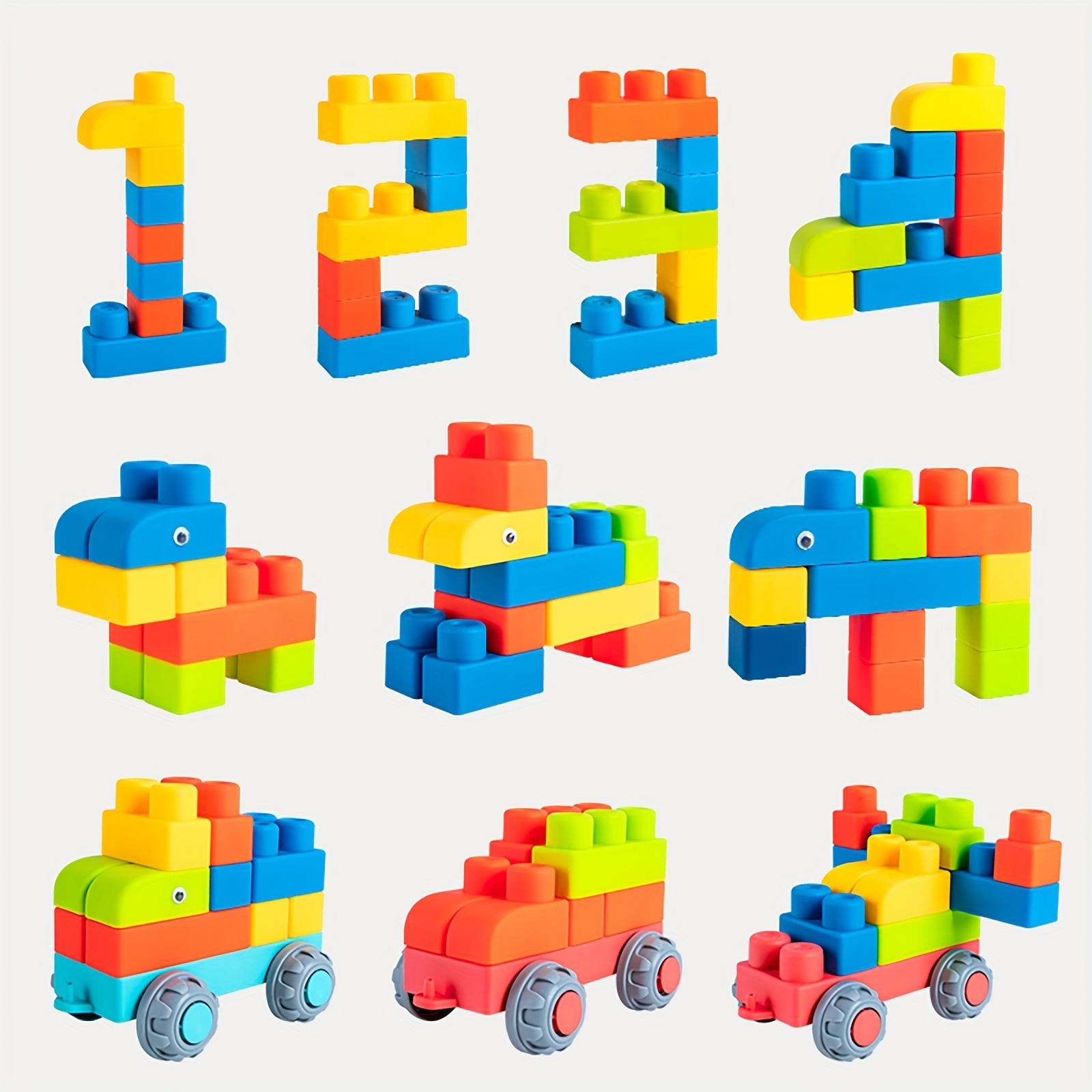 AliExpress Newest Large Particles Can Chew Soft Rubber Building Blocks for Children's Early Education Puzzle DIY Assembling Blocks, view 5