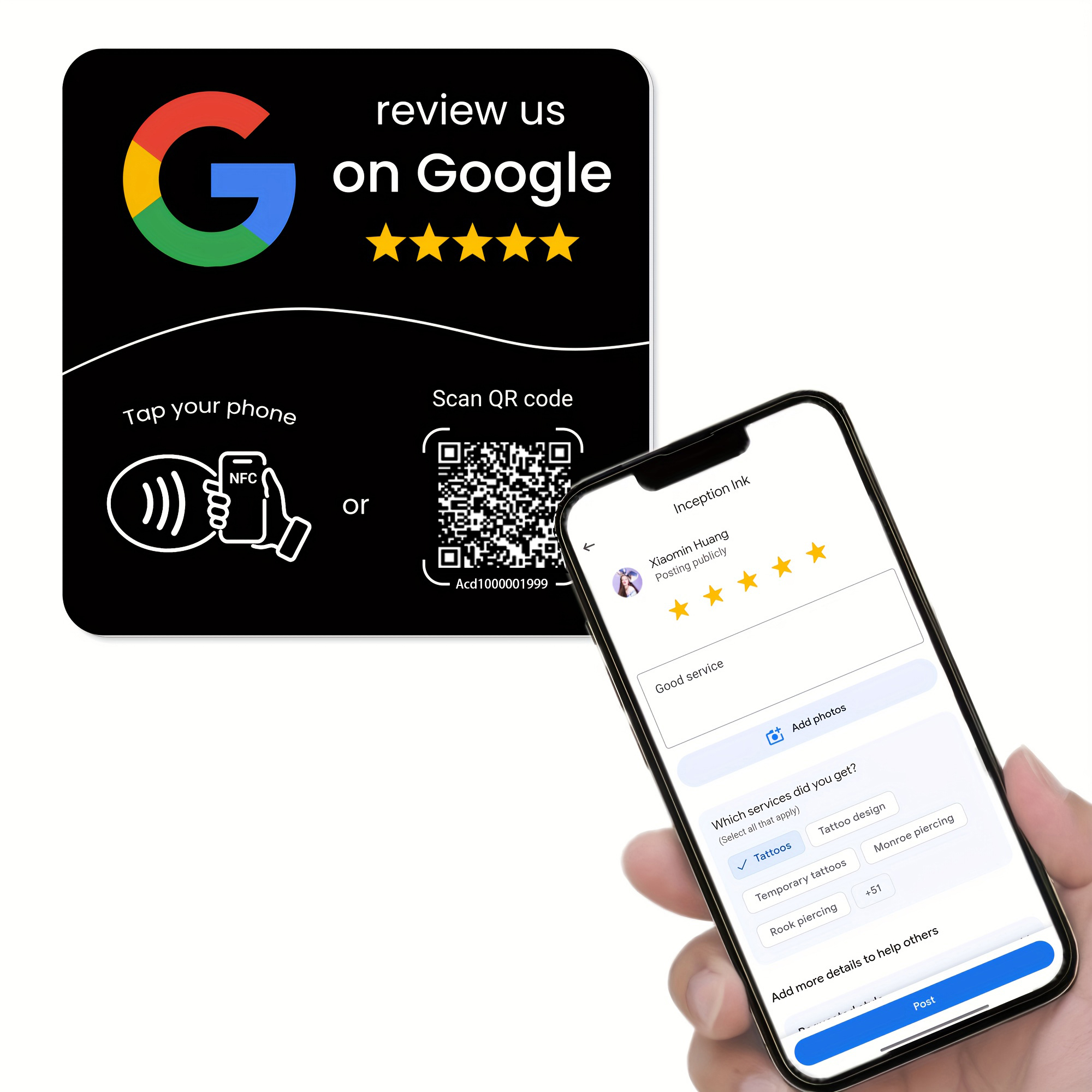 AliExpress NFC 215 square programmable for Google Review Card NFC Station Table 13.56Mhz QR code editable Standing Card, view 2
