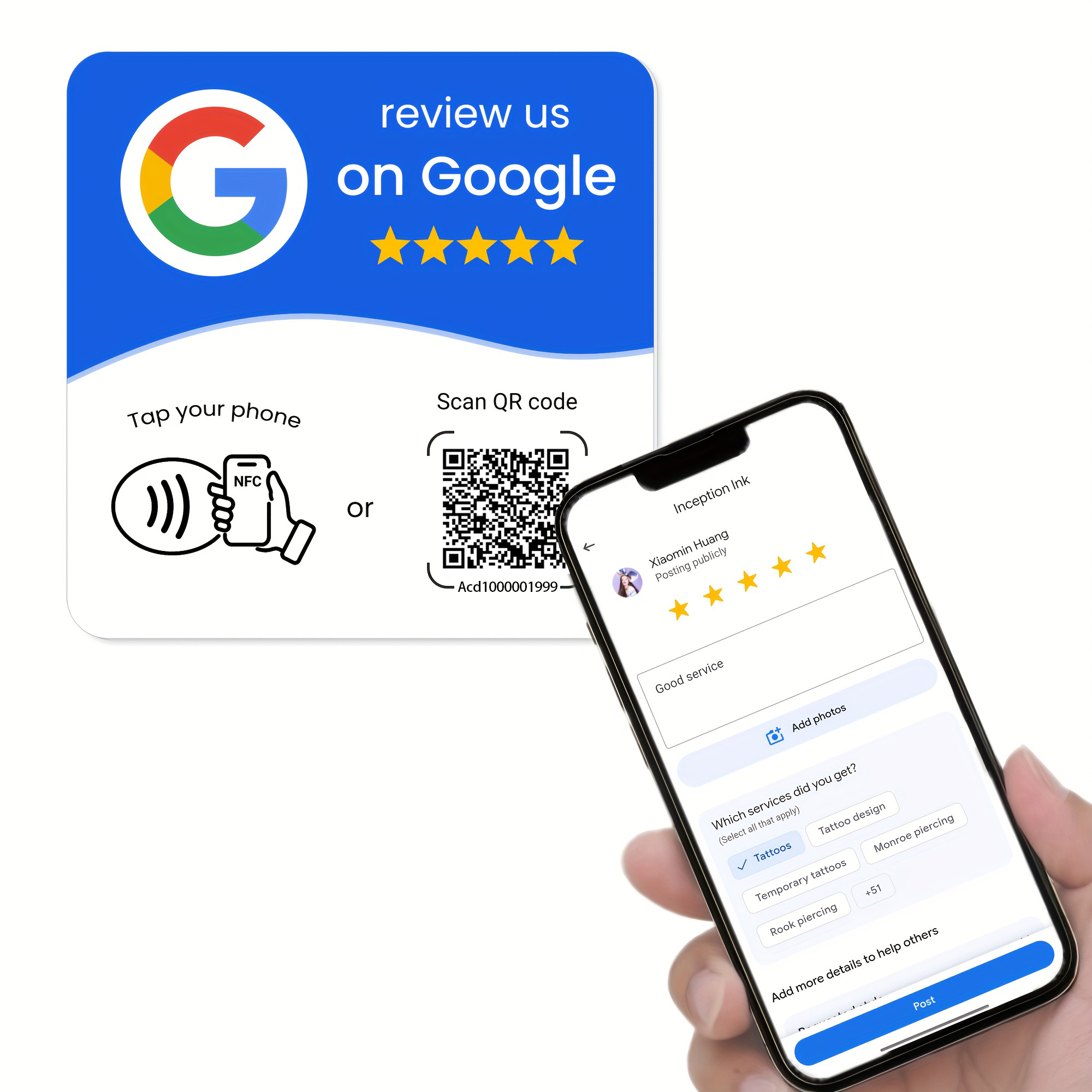 AliExpress NFC 215 square programmable for Google Review Card NFC Station Table 13.56Mhz QR code editable Standing Card, view 4